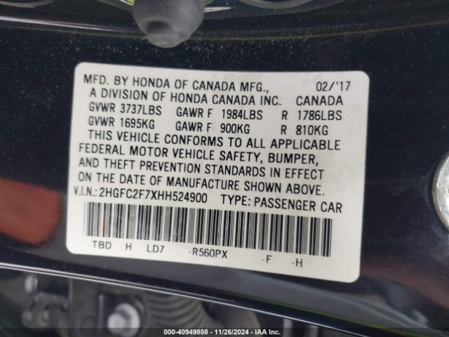 2HGFC2F7XHH524900 Honda CIVIC EX