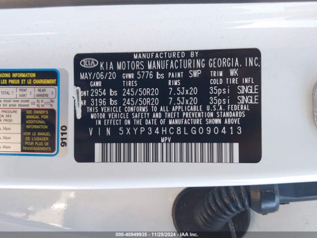 5XYP34HC8LG090413 KIA Telluride Ex