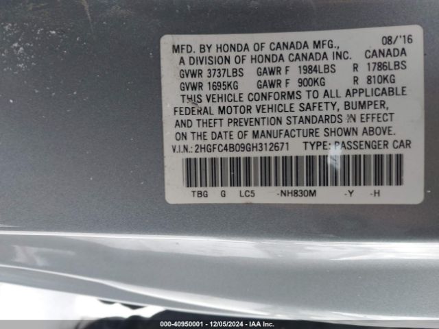 2HGFC4B09GH312671 Honda Civic Lx-p