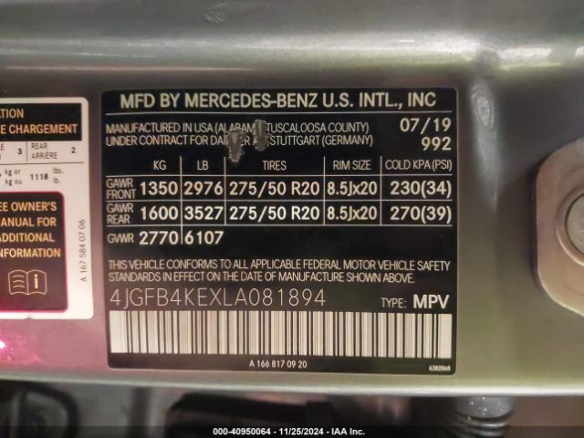 4JGFB4KEXLA081894 Mercedes-Benz Gle 350 4matic