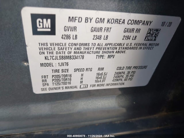 Chevrolet Trax Fwd Lt 2021 KL7CJLSB8MB334178 Image 9