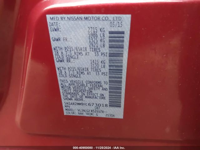 5N1AR2MM9FC673018 Nissan Pathfinder Sl