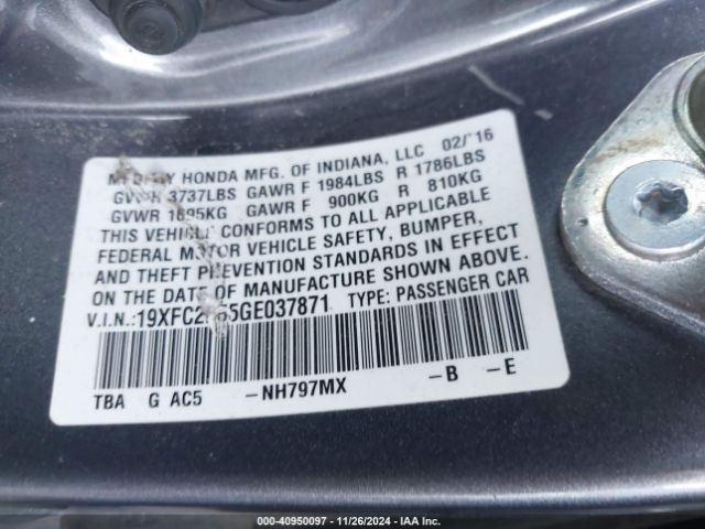19XFC2F55GE037871 Honda Civic Lx