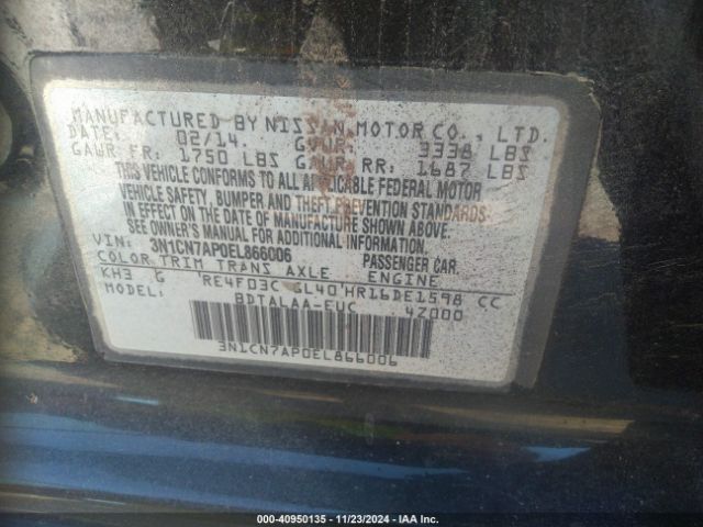 3N1CN7AP0EL866006 Nissan Versa 1.6 S