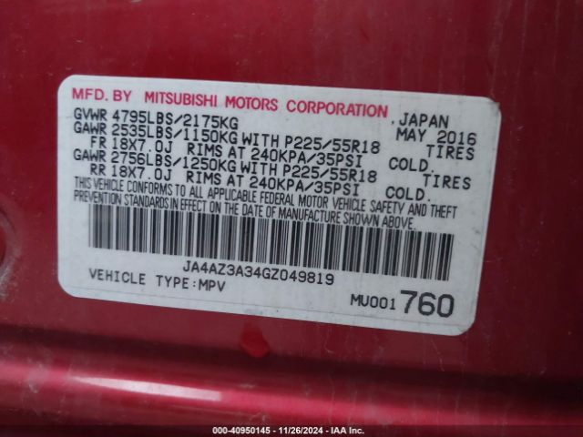 JA4AZ3A34GZ049819 Mitsubishi Outlander Sel