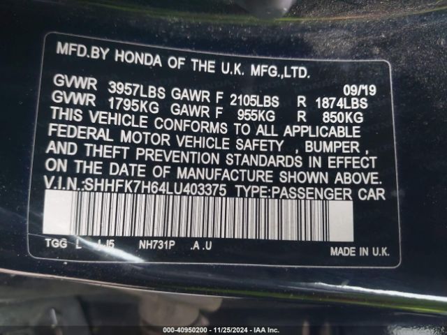 SHHFK7H64LU403375 Honda CIVIC EX