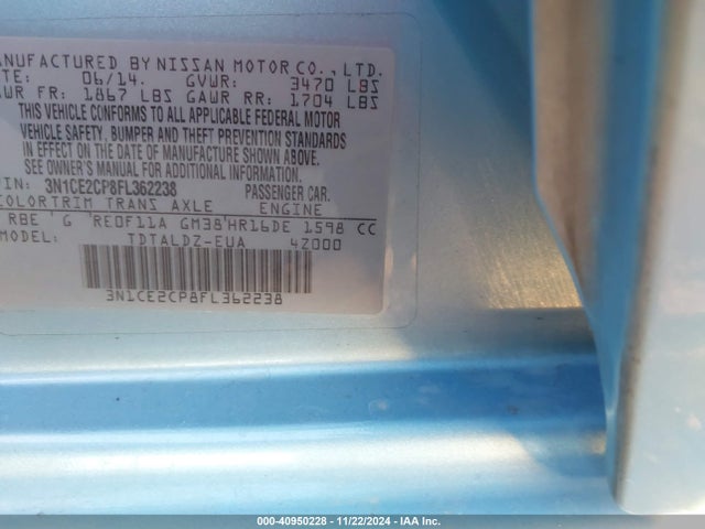 Nissan Versa Note S (sr)/s Plus/sl/sr/sv 2015 3N1CE2CP8FL362238 Image 9