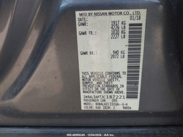 Nissan Altima 2.5 Sr 2018 1N4AL3AP7JC187221 Image 9