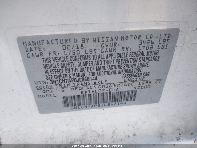Nissan Versa 1.6 Sv 2018 3N1CN7AP8JL868144 Image 9