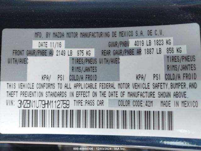 3MZBN1U79HM112759 Mazda Mazda3 Sport