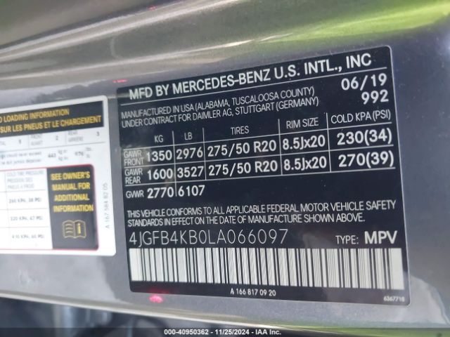 4JGFB4KB0LA066097 Mercedes-Benz Gle 350 4matic