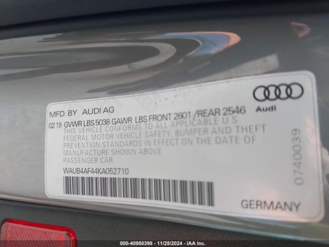 WAUB4AF44KA052710 Audi S4 3.0t Premium