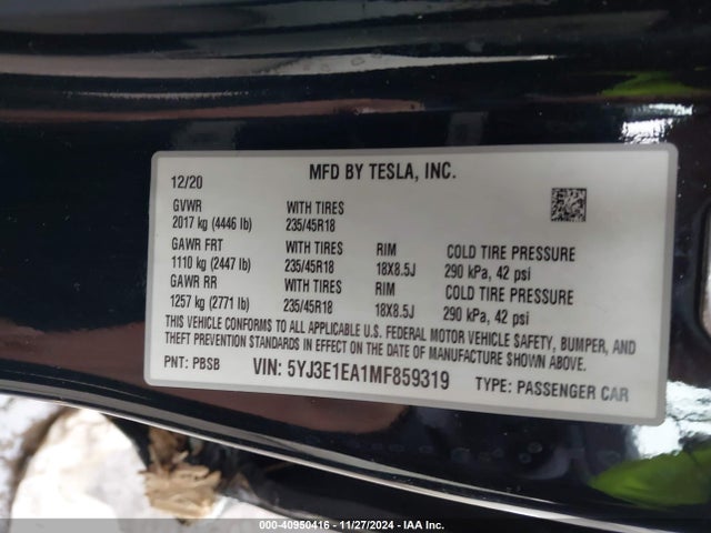 2021 TESLA MODEL 3 5YJ3E1EA1MF859319 Photo 8