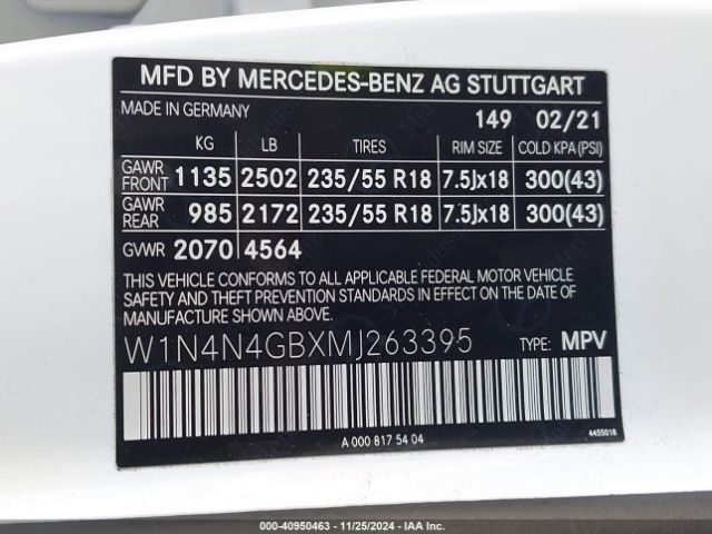 W1N4N4GBXMJ263395 Mercedes-Benz GLA 250