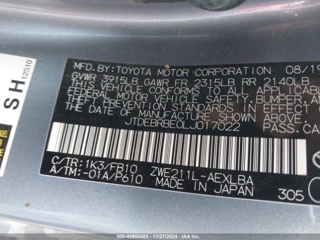 JTDEBRBE0LJ017022 Toyota Corolla Hybrid Le