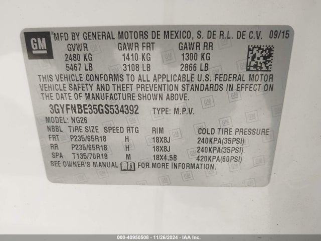 2016 CADILLAC SRX 3GYFNBE35GS534392 Photo 8