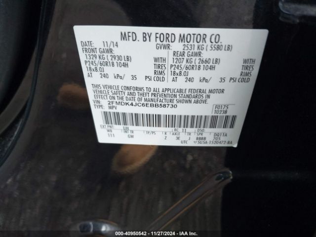 2FMDK4JC6EBB58730 Ford EDGE SEL
