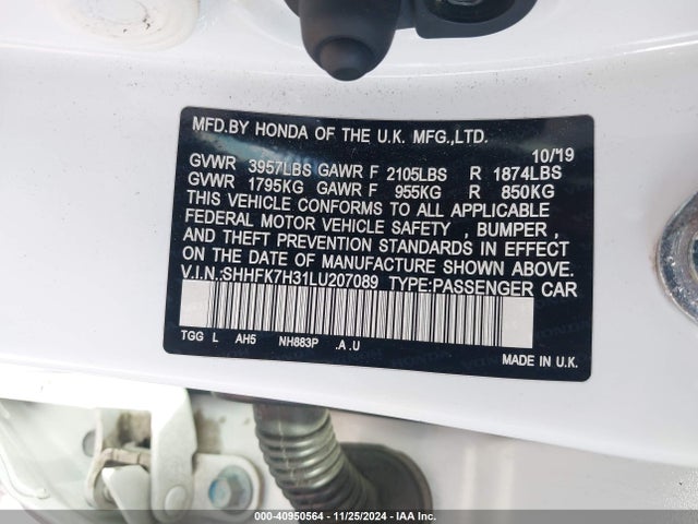 Honda Civic Lx 2020 SHHFK7H31LU207089 Image 9