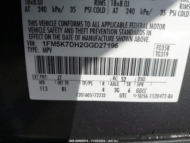 Ford EXPLORER XLT 2016 1FM5K7DH2GGD27196 Image 9