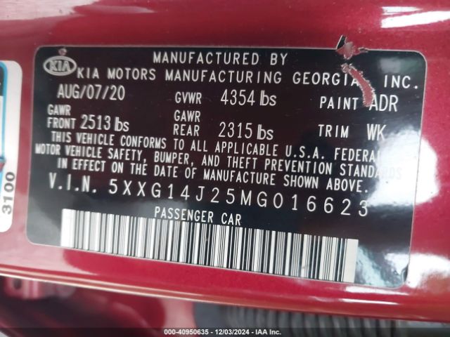 5XXG14J25MG016623 KIA K5 LXS