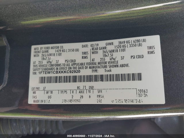 Ford F-150 Xlt 2019 1FTEW1CBXKKC92920 Image 9