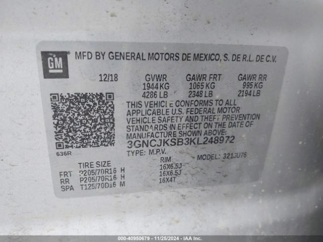 3GNCJKSB3KL248972 Chevrolet TRAX LS