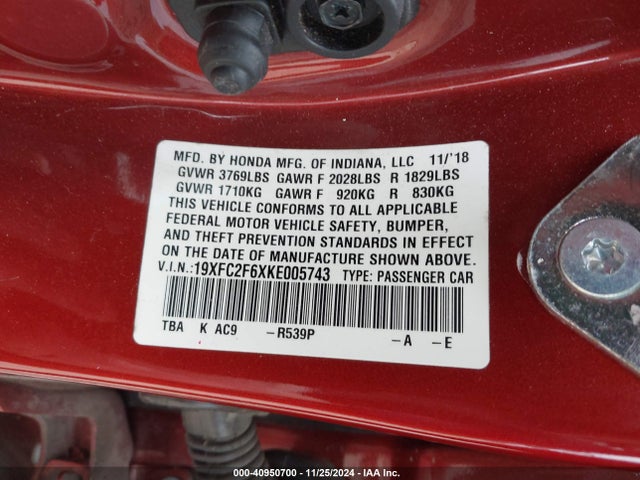 Honda Civic Lx 2019 19XFC2F6XKE005743 Image 9
