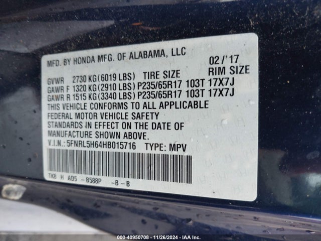 Honda Odyssey Ex-l 2017 5FNRL5H64HB015716 Image 9