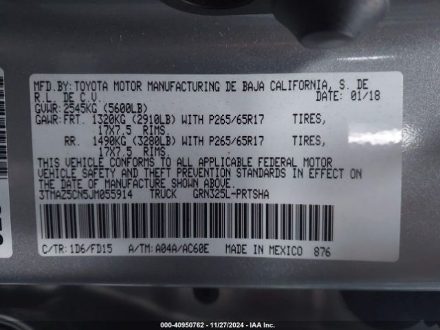 3TMAZ5CN5JM055914 Toyota Tacoma