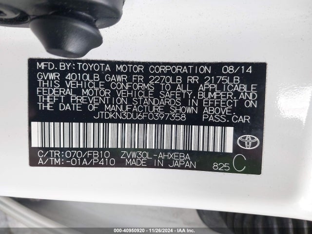 JTDKN3DU6F0397358 Toyota Prius