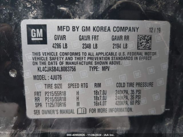KL4CJASB4LB083756 Buick Encore Fwd Preferred