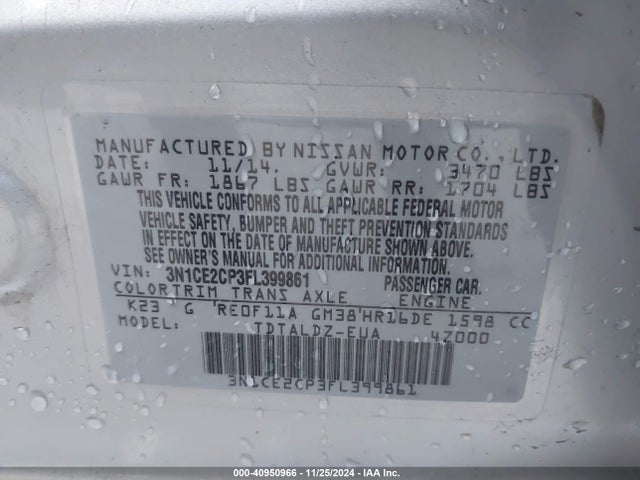 Nissan Versa Note Sv 2015 3N1CE2CP3FL399861 Image 9
