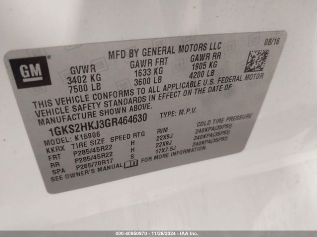 1GKS2HKJ3GR464630 GMC YUKON XL DENALI