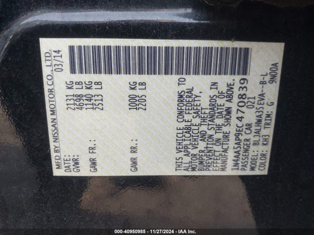 Nissan Maxima 3.5 Sv 2014 1N4AA5AP9EC470839 Image 9