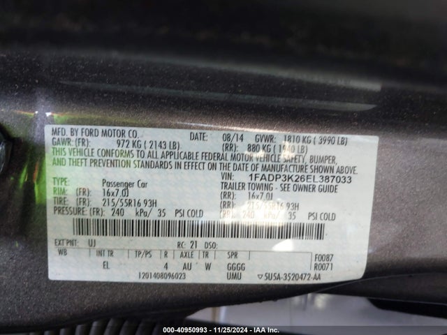 Ford FOCUS SE 2014 1FADP3K26EL387033 Image 9