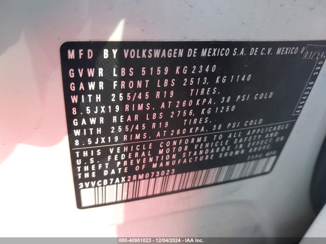 3VVCB7AX2RM073023 Volkswagen Tiguan 2.0t Se R-line Black