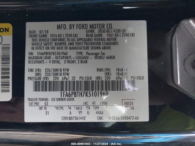 Ford Mustang Ecoboost 2019 1FA6P8TH7K5101960 Image 9