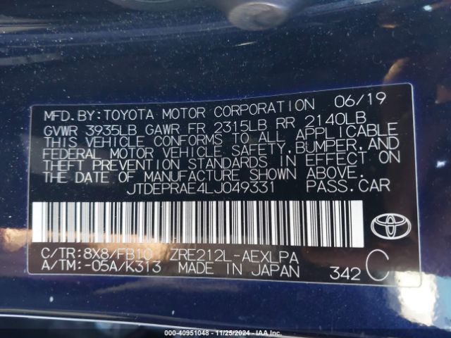 JTDEPRAE4LJ049331 Toyota COROLLA LE