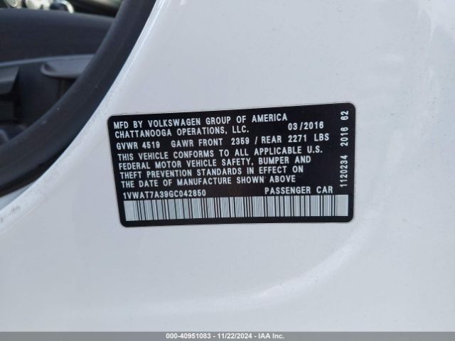 1VWAT7A39GC042850 Volkswagen Passat 1.8t S