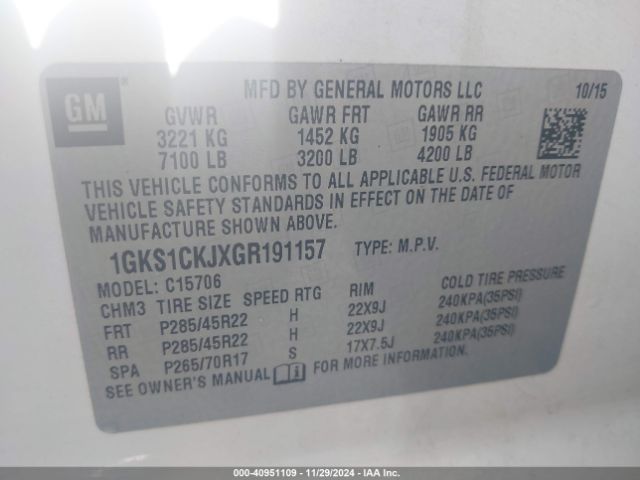 1GKS1CKJXGR191157 GMC YUKON DENALI