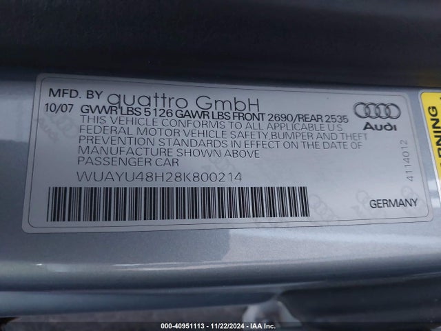 2008 AUDI RS 4 WUAYU48H28K800214 Photo 8