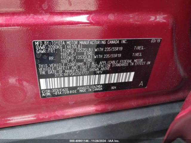 2T3C1RFV5KC001727 Toyota Rav4 Xle Premium