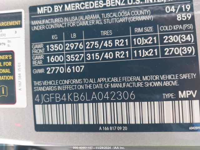 4JGFB4KB6LA042306 Mercedes-Benz Gle 350 4matic