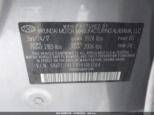 Hyundai ELANTRA SE 2017 5NPD74LF8HH183764 Image 9