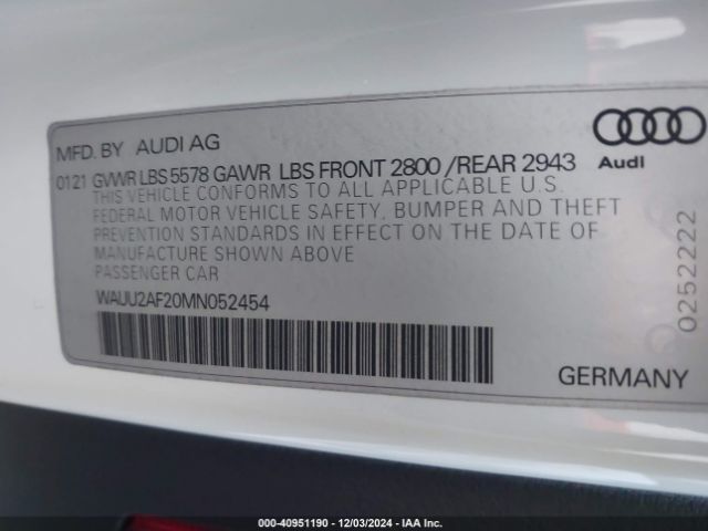 WAUU2AF20MN052454 Audi A7 Sportback Premium Plus 55 Tfsi Quattro S Tronic