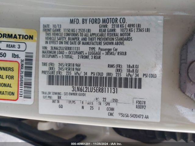 3LN6L2LU5ER811131 Lincoln MKZ HYBRID