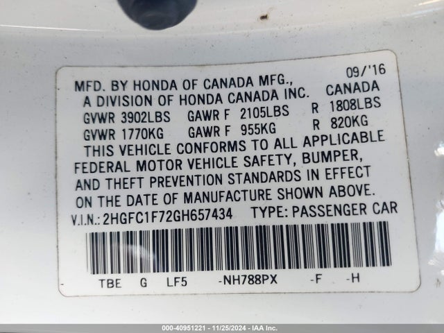 Honda Civic Ex-l 2016 2HGFC1F72GH657434 Image 9