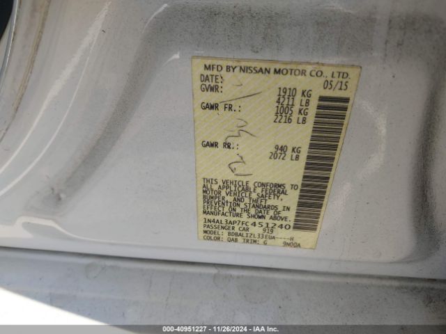 1N4AL3AP7FC451240 Nissan Altima 2.5 Sv