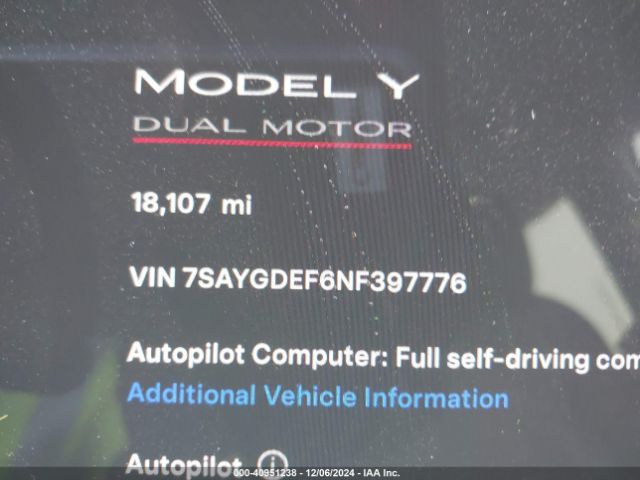 7SAYGDEF6NF397776 Tesla Model Y Performance Dual Motor All-wheel Drive