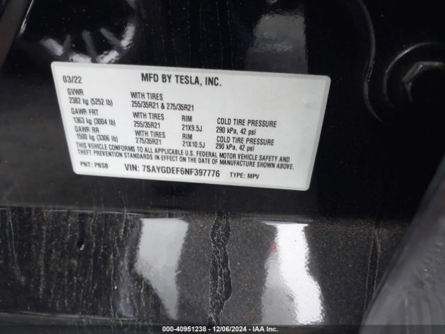 7SAYGDEF6NF397776 Tesla Model Y Performance Dual Motor All-wheel Drive